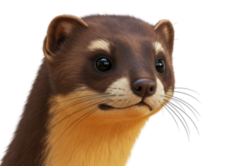 Isolated Stoat Portrait with Intricate Fur Details