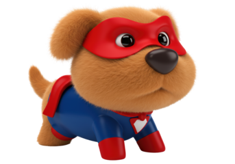 Isolated Adorable Superhero Puppy with Red Mask and Cape
