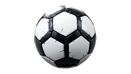 Classic soccer ball with a clean black and white design displayed against a transparent background, ready for sports and game related projects.