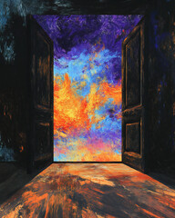 Open Doorway to Abstract Sunset: Hope, Opportunity and New Beginnings