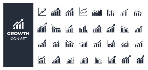 growth icon set, improvement, grow, chart, increase, evolution and development icons