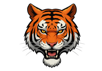 Isolated Fierce Tiger Face with Open Mouth