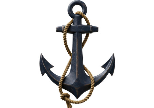 Isolated Rustic Anchor with Rope Nautical Theme