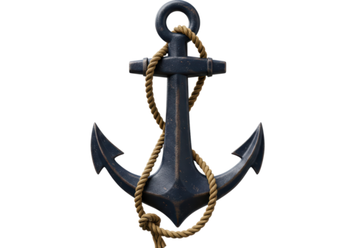 Isolated Rustic Anchor with Rope Nautical Theme