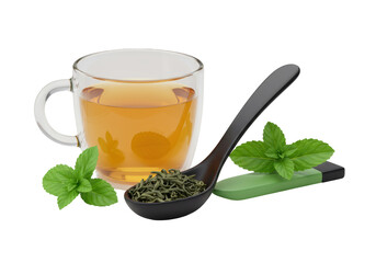 Isolated Tea Set with Mint Leaves Refreshment