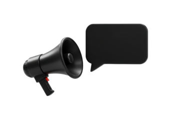 Isolated Black Megaphone with Speech Bubble Communication Tool