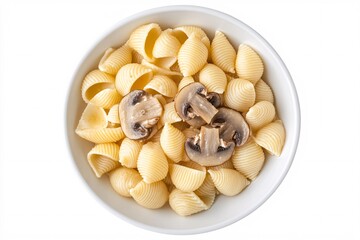 Conchiglie Pasta with Creamy Mushroom Sauce Italian Comfort Food on White Background
