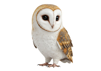 Isolated Barn Owl Standing Alert Detailed Portrait