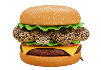 Isolated Humorous Snake Burger with Rattlesnake