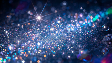 Sparkling diamonds reflecting light on dark background