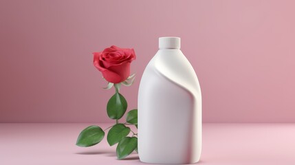 Charming Still Life with a Colorful Rose Bouquet and a Sleek White Bottle in Soft Studio Light