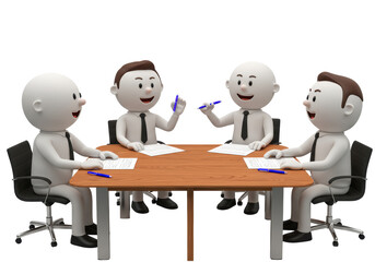 Isolated Business Meeting with Stick Figures at Table