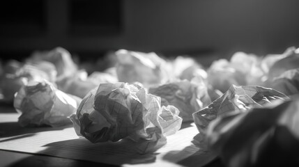 Fototapeta premium Crumpled papers in grayscale