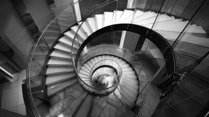 Fototapeta premium modern glass spiral staircase with metallic hand-rails., no logos, no brands
