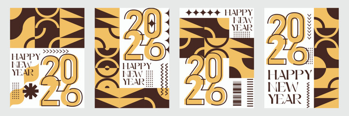 Fototapeta premium Modern 2026 New Year Poster Set Abstract Geometric Holiday Greeting Card Templates Collection of 2026 Happy New Year card, cover, poster. Vector illustration