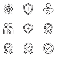 Medical Care, Insurance, and Quality Assurance Line Icons Set