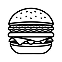 Burger with bun sesame seeds patty cheese wavy lines on hamburger fast