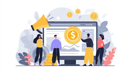 Fototapeta premium Monetization tips. Increasing conversion rates strategy. Attracting followers. Generating new leads, identify your customers, SMM strategies concept. Website homepage landing web page template., no l