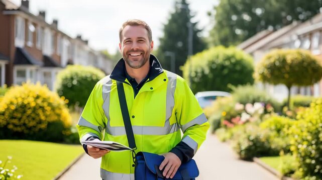 postman with safety jacket delivering postal
