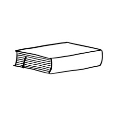 Hand-drawn doodle of a closed book. Simple line art illustration of a novel with pages and a bookmark.