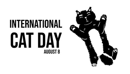 International Cat Day minimalist design concept. Black silhouette of a playful cat.