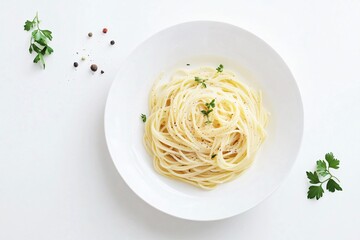 Creamy Mushroom Pasta with Rich Sauce Italian Comfort Food on White Background