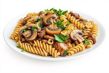 Creamy Mushroom Pasta with Rich Sauce Italian Comfort Food on White Background