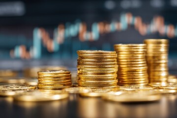 Gold trade chart analysis showing growth in stock market investment trends and fluctuations with emphasis on gold coins and future projections