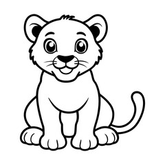 Happy Young Lion Cub Sitting with Contented Expression Outline