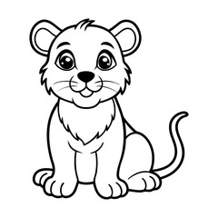 Charming Young Lion Cub with Expressive Eyes Line Art Vector