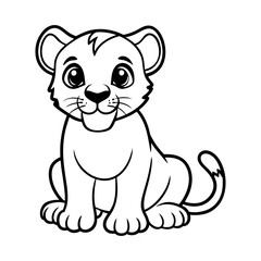 Playful Baby Lion Cub with Tongue Out Outline for Kids' Designs