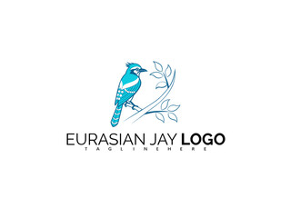 Fototapeta premium Artistic Eurasian Jay Logo Design in Bold Blue Vector Style. Vector Bird Logo for Birdwatching Clubs, Forest Tour Identity, Outdoor Packaging, and Nature Conservation Projects.