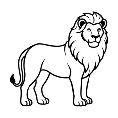 Confident Standing Male Lion Outline Vector Illustration