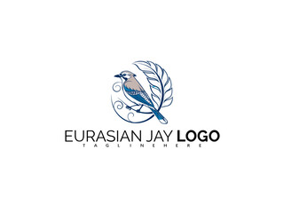 Clean Eurasian Jay Logo Design in Blue Vector Format. Perfect for Wildlife Branding, Birdwatching Product Identity, Ornithology Labels, and Outdoor Business Packaging Concepts.


