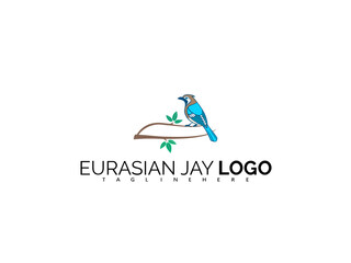 Obraz premium Minimal Eurasian Jay Logo Design in Blue Bird Vector Style. Great for Forest Gear Branding, Birdwatching Campaign Identity, Nature Journals, and Eco-Friendly Label Projects.