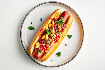 Hot Dog with Ketchup and Crispy Fries