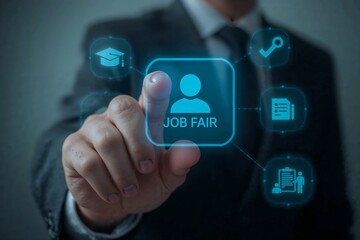Career Opportunity Businessman Touch Job Fair Icon, Career Fair, Employment, Opportunities and Connections