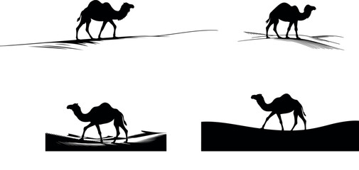 Majestic Camel Silhouettes, Desert Icons, Elegant Black and White Design