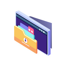 Colorful uploading icon featuring a folder and content on a digital interface for file management and data transfer concepts