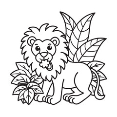 Obraz premium line art cute lion walking in forest kids for colouring page
