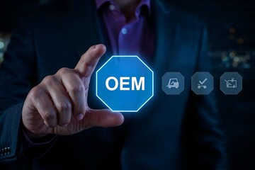 OEM Presentation A visual concept of a person presenting original equipment manufacturing ideas for business success.
