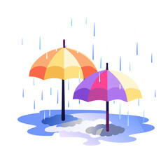 Obraz premium Vector rain icon with umbrellas in flat design style, colorful, weather concept