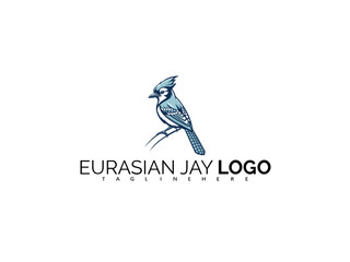 Fototapeta premium Sophisticated Eurasian Jay Logo Design for Outdoor Branding. Clean Vector Bird Illustration for Ornithology Logos, Nature Packaging, and Eco Tourism Identity with Blue Bird Themes.