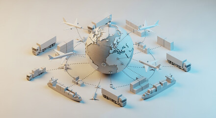 3D globe with global transportation and logistics elements