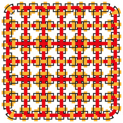 Geometric square pattern. Red yellow elements. Abstract Vector background. Repeating tile graphic