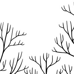 Obraz premium background with doodle trees and bushes without leaves with space for text