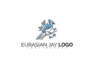 Elegant Eurasian Jay Logo Design for Bird Mascot Brands. Clean Vector Illustration for Ornithology-Themed Projects, Eco Packaging, and Wildlife Product Marketing.

