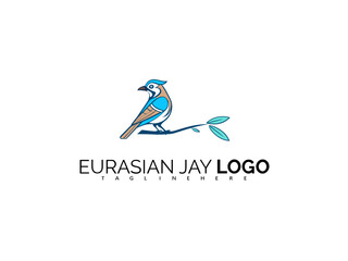 Fototapeta premium Clean Vector Eurasian Jay Logo Design for Branding. Elegant Bird Symbol Perfect for Sustainable Label Design, Nature Gear Packaging, and Ornithology-Focused Brand Identity.