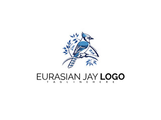 Fototapeta premium Creative Eurasian Jay Logo Design for Eco Products. Nature-Inspired Vector Bird for Wildlife Branding, Outdoor Logos, and Elegant Blue Jay Mascot Identity in Modern Style.