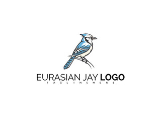 Elegant Eurasian Jay Logo Design with Bold Artistic Flair. Perfect Vector Illustration for Natural Skincare Packaging, Eco Startup Identity, and Bird-Centric Wildlife Projects.

